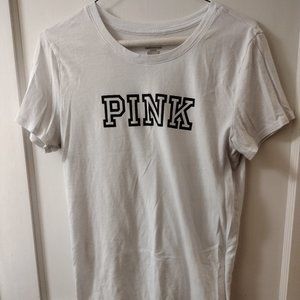 PINK Victoria's Secret White Short Sleeve Tee with Black Logo